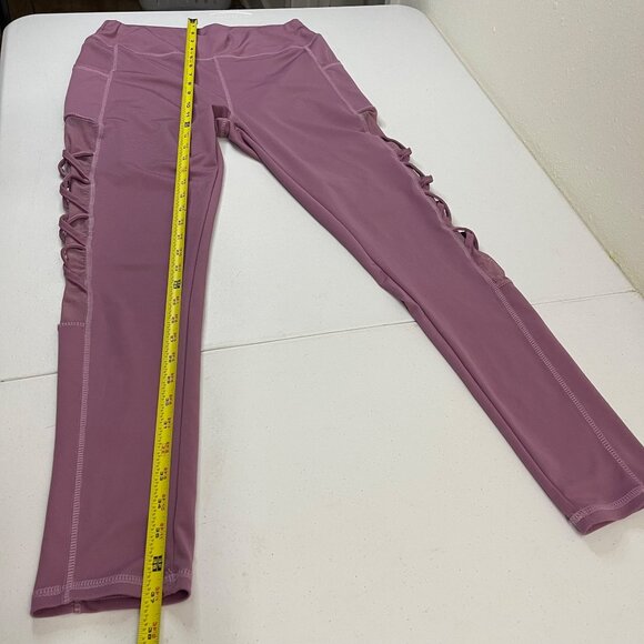 Womens Lavender High-Waisted Leggings With Side Crisscross Detail & Pockets L/XL - Picture 10 of 12